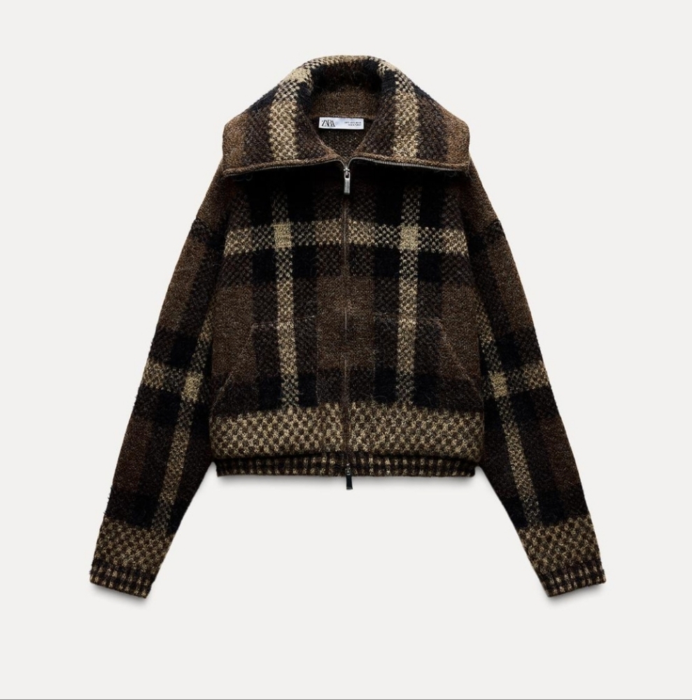 Checkered knit bomber jacket